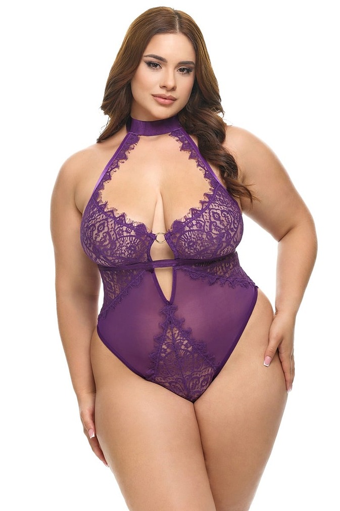Lila csipkés body Kennedy Plus size