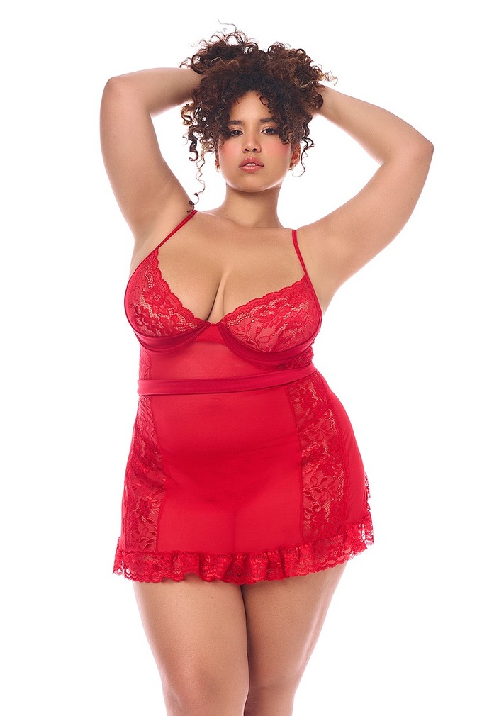 Piros babydoll neglizsé Plus size 7507