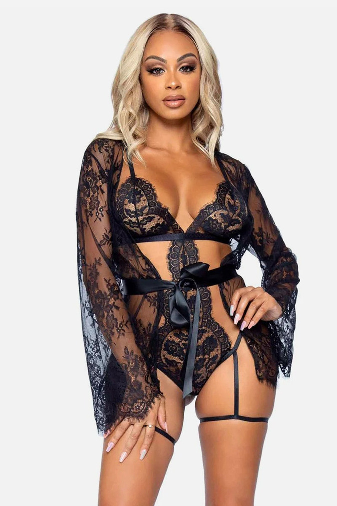 Fekete szexi szett köpeny + body 86123