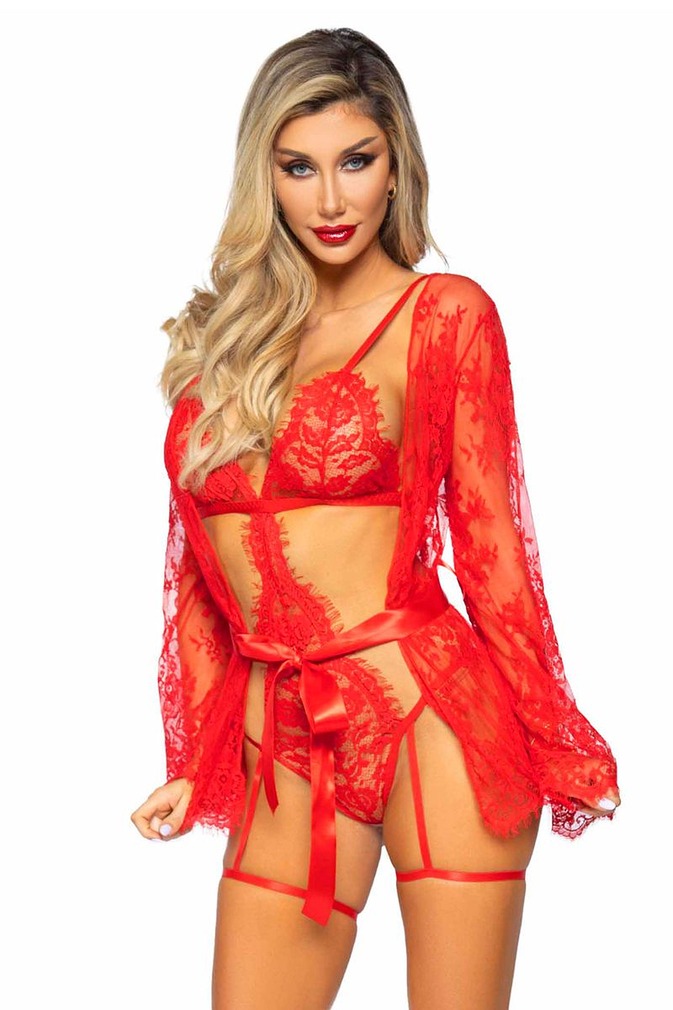 Piros szexi szett köpeny + body 86123