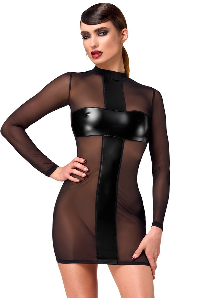 Fekete áttetsző mini ruha Crossfire Mesh