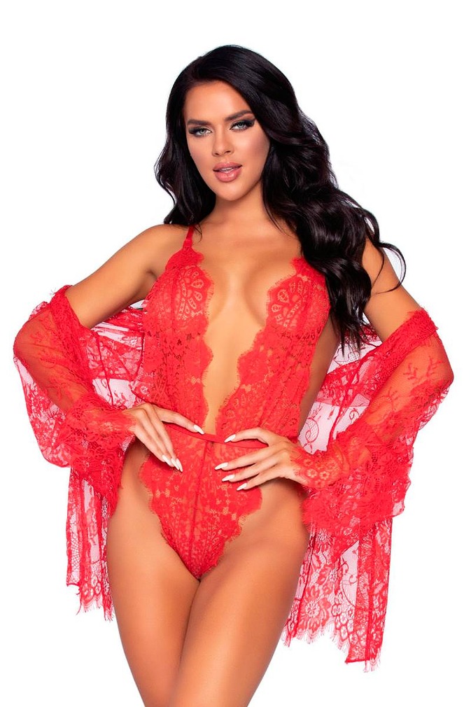 Piros szexi szett body + köpeny 86112