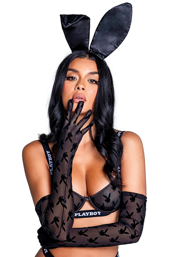 Fekete áttetsző kesztyű Playboy Bunny