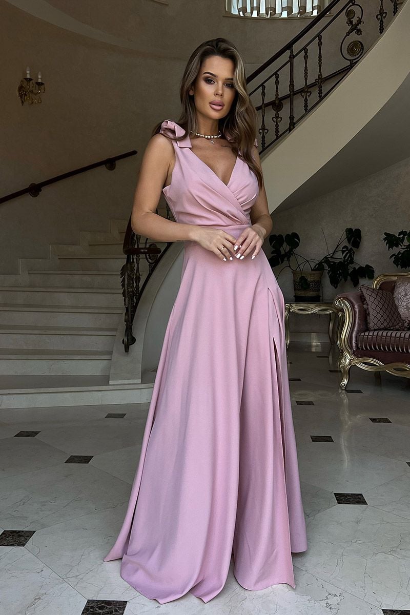 Órózsaszín hosszú ruha vállán kötéssel Camila