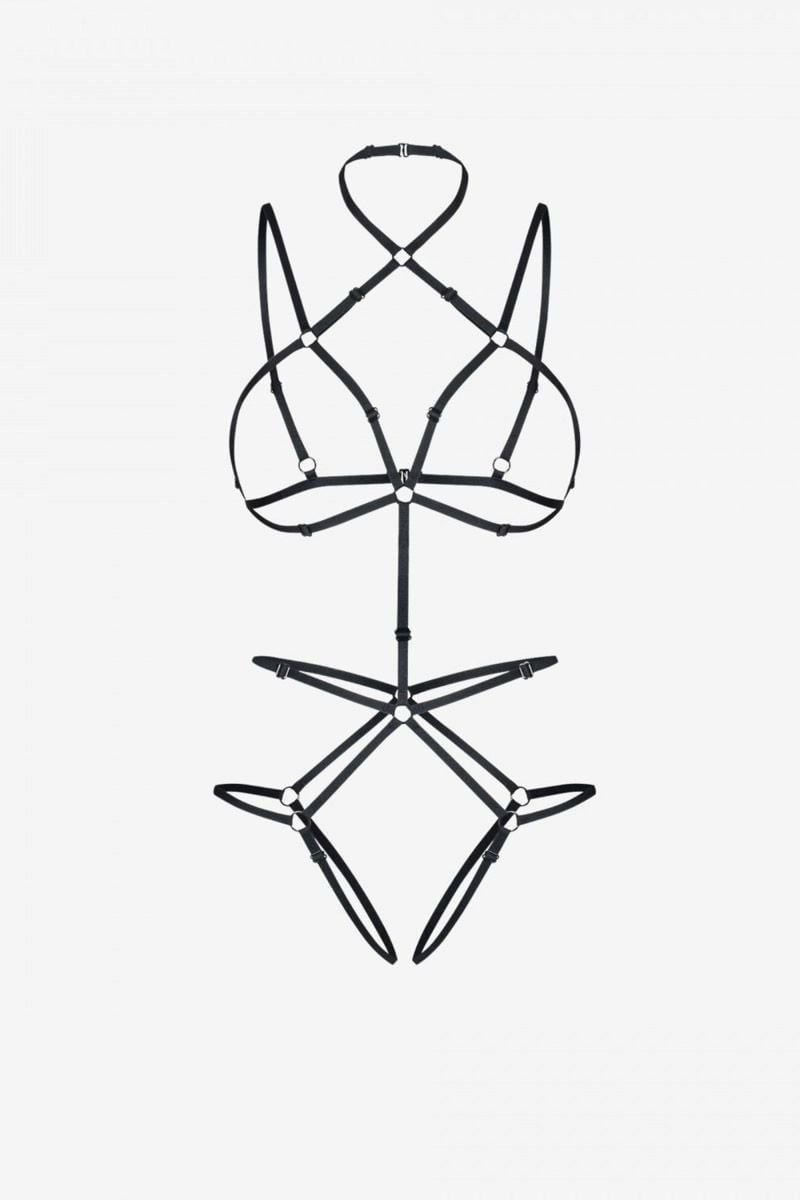 Fekete body harness pántok Angela