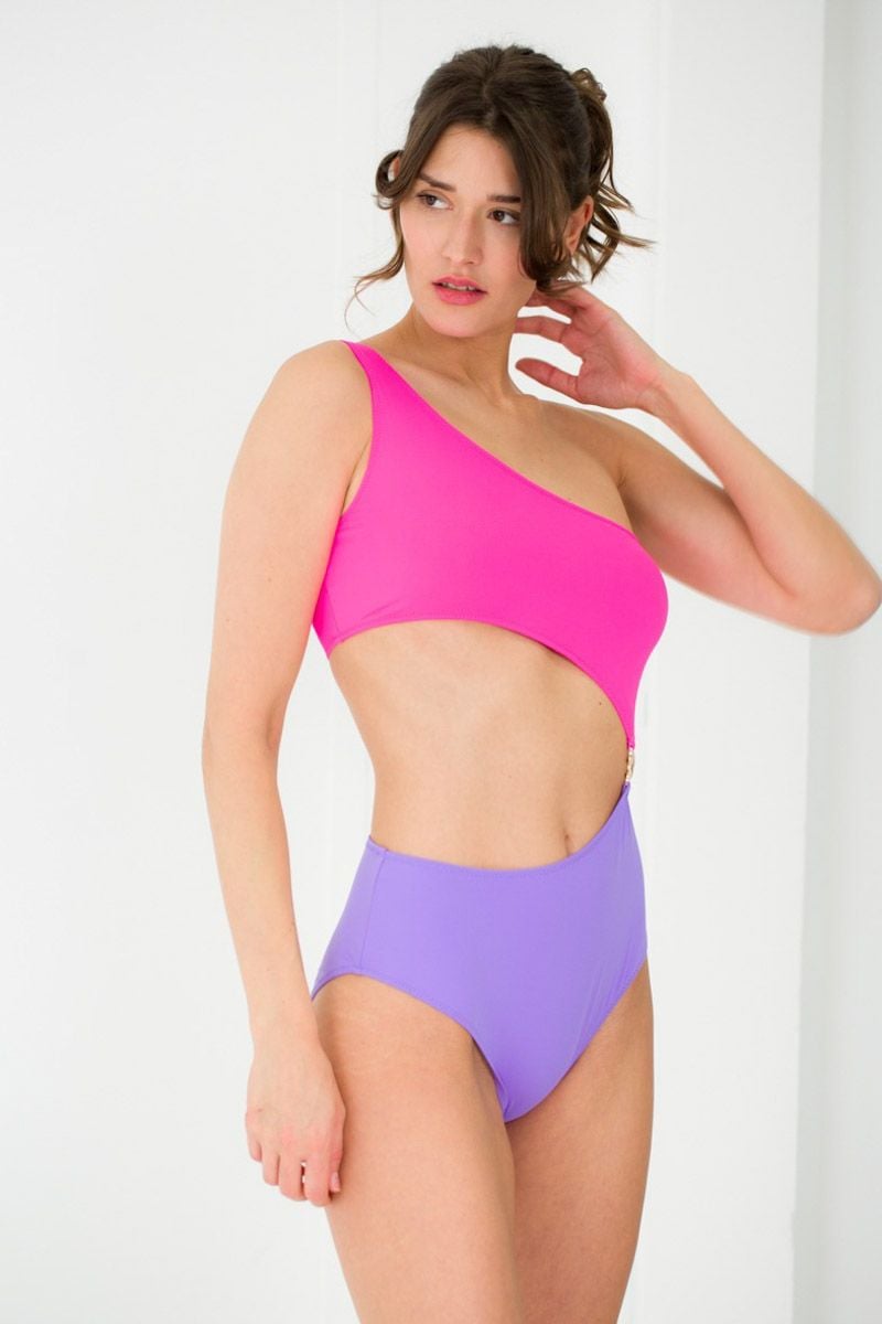 Fukszia-lila párnázatlan monokini Michelle